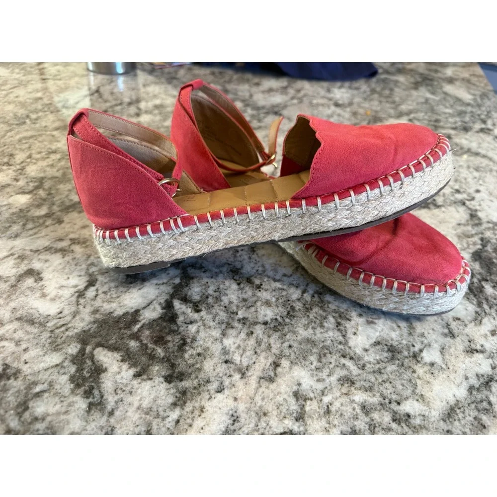 Joie Cruz Coral Pink Scalloped Espadrille Ankle Strap‎ Flats Womens 7.5M S4652
